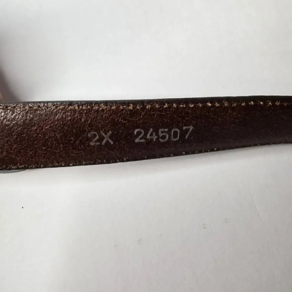 VTG Brighton Y2K Brown Croc Embossed Leather Belt 2X Ornate Scroll Buckle Silver